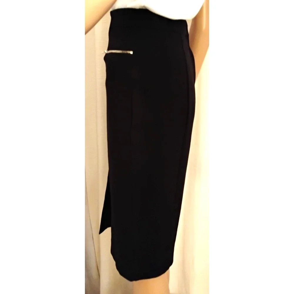 Pencil Skirt Knee Length Front Slit Zip Detail Stretch Office Minimalist Size 6